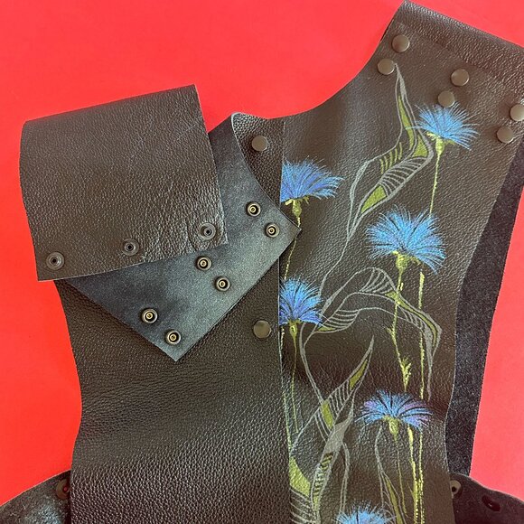 Upcycled Unique Unisex Floral Hand-Painted Black Leather Vest from SPARK + REBEL - Picture 7 of 10
